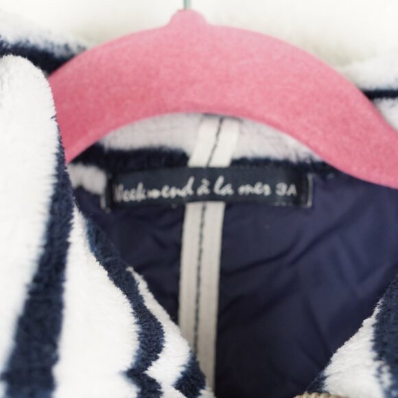 Week-end à la mer Fleece Zip Jacket Kids Size 3T Navy White‎ Striped Soft Cozy - Picture 3 of 7